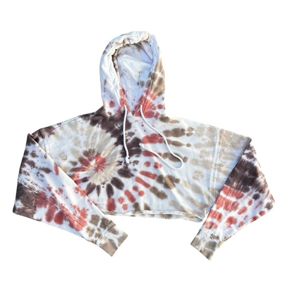 Aeropostale Small Tie Dye Hoodie Cropped Brown Pink - Picture 4 of 9